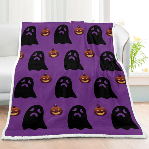 Spooky Halloween Blanket Purple Throw Blanket Pumpkin and Goth Ghost Print on Fleece Flannel Blanket for Sofa Bed Couch Chair Halloween Decorations 30x40 Inch