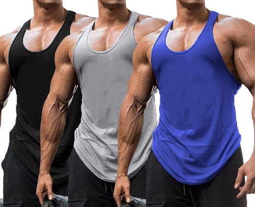 Babioboa Men's 3 Pack Muscle Gym Tank Top Workout Stringer Y-Back Tank Tops Bodybuilding Fitness T-Shirts