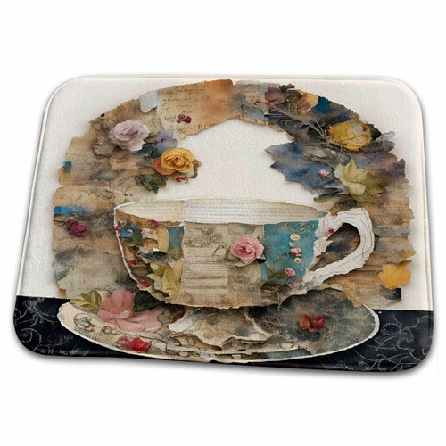 3dRose Mixed Media Collage Teacup AI Generated - Dish Drying Mats (ddm-385420-1)