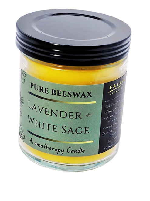 Lavender & White Sage Scented Beeswax Candles - Infused with Essential Oils, Lavender Scented Candle, Home Fragrance Candle - Pure Aroma Candles, 9oz Clear Glass Jar