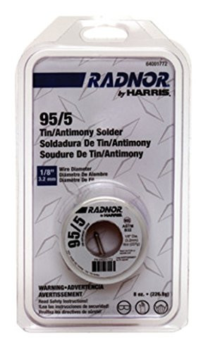 Radnor RAD64001772 1/8" by Harris 95/5 (Tin/Antimony) Solder 8 oz. Spool, English, 15.34 fl. oz, Plastic, 1 x 1 x 1