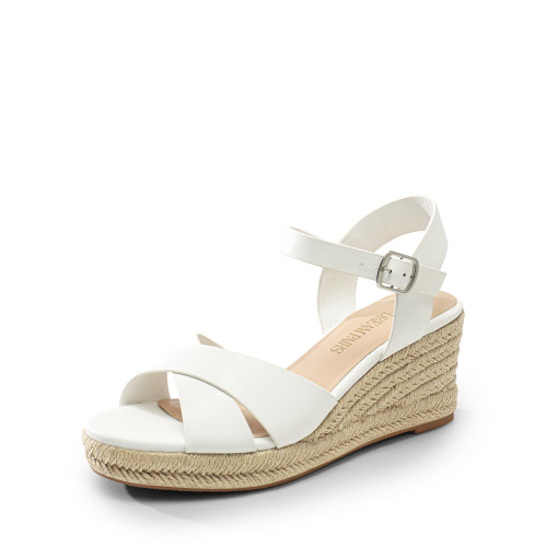 DREAM PAIRS Espadrille Dressy Wedge Sandals, Women's Platform Sandals Casual Summer, Comfortable High Heeled Wedges with Adjustable Buckle,Sdpw2408w,White-Pu,Size 10