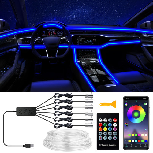 SAMGCHI Interior Car LED Strip Lights, RGB 6 in 1 Ambient Lighting Kits with 315 inches Fiber Optic, 16 Million Colors Music Sync USB Car Interior Lights with Wireless APP/Button/RF Remote Control