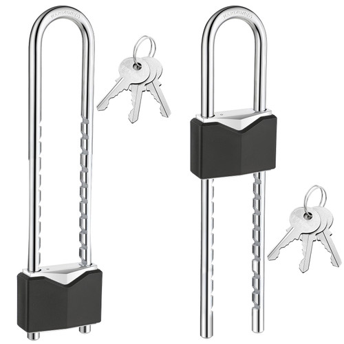 2 Pcs Long Shackle Padlock with Key Solid Brass Removable Adjustable Length Shackle for Gates, Cabinets, Motorcycle, Bike Lock (Black,2.44 Inch Wide)