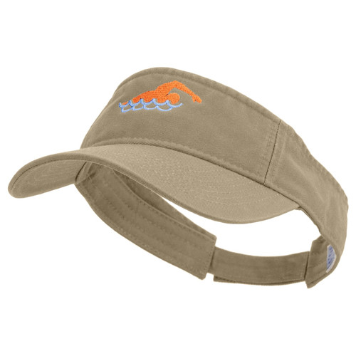 e4Hats.com Colorful Swimming Club Embroidered Prostyle Cotton Twill Washed Visor - Khaki OSFM