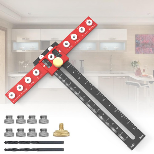 HFM Cabinet Hardware Jig, Aluminum Alloy Cabinet Handle Jig, Adjustable Drill Template Guide Tool, Punch Locator Drill Guide for Installation of Door Drawer Handle and Pulls