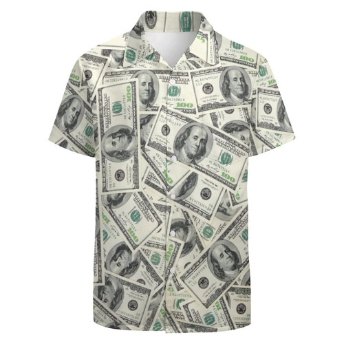 KYBATE 100 Dollar Money Shirt for Men, Button Down Hundred Dollar Bill Shirts Short Sleeves Party Shirt Summer Shirts