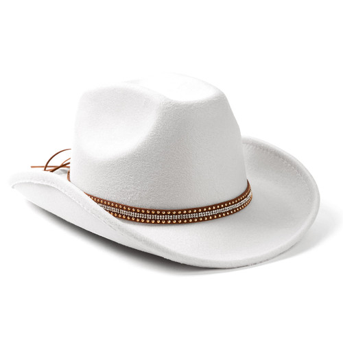 Lisianthus Men & Women's Felt Wide Brim Western Cowboy Outdoor Fedora Hats with Belt A Shiny-White Lisianthus Men & Women's Felt Wide Brim Western Cowboy Outdoor Fedora Hats with Belt A Shiny-White