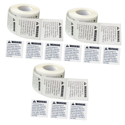 3 Rolls Stickers for Kids Tag Signs Suffocation Warning Stickers Packing Warning Sticker Suffocation Warning Decals Warning Label Paper Child Self-Adhesive Warning Sign