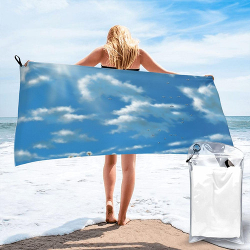 UNIOND Blue Sky Landscape Print Beach Towel Microfiber Bath Towels Soft and Quick Dry Pool Towel 27.5"X55" Super Absorbent Oversized Towel Blanket for Men Women Swim Sports Camping Travel