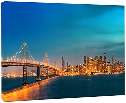 Designart PT10036-20-12 San Francisco Skyline at Night-Cityscape Canvas print-20x12, 12" H x 20" W x 1" D 1P