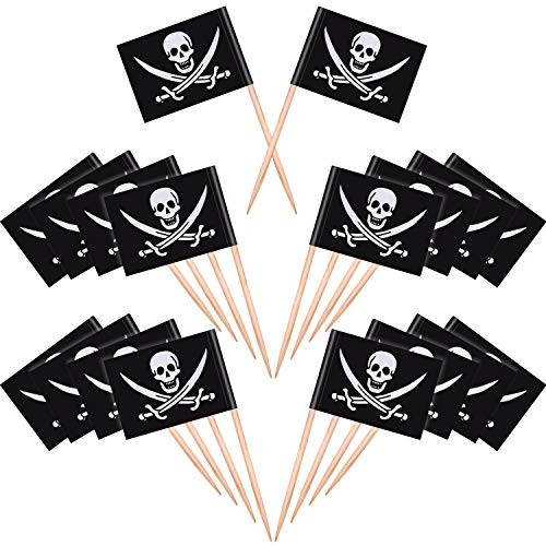 Blulu 100 Pieces Pirate Cocktail Toothpicks Flags Cake Toppers for Food, Appetizer, Cocktail, Cupcake Decoration for Kids Christmas Birthday Party Decorations