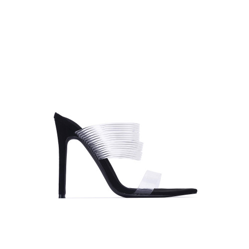 Cape Robbin Hess Sexy Stiletto High Heels for Women Clear, Transparent Strappy Pointed Open Toe Shoes Heels Black Size 9