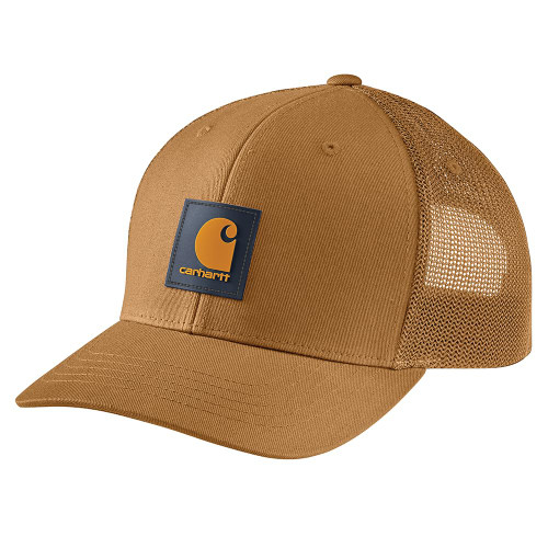 Carhartt Men's Rugged Flex Twill Mesh Back Logo Patch Cap, Brown/Honeycomb