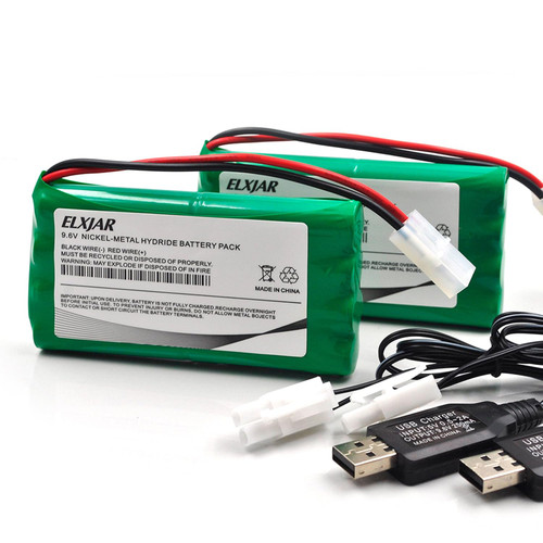ROWSHEP (2-Pack) 9.6V 2000mAH Ni-MH Rechargeable Battery 8-Cell Packs for RC Car, RC Boat, Truck Tank and Vehicles with Standard Tamiya Connectors Plug and USB Charge Cable