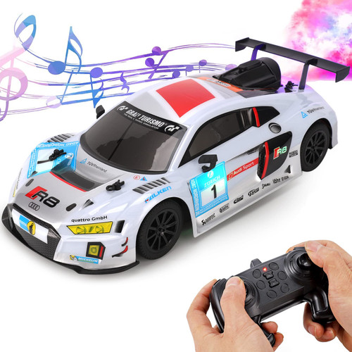 Liberty Imports RC Remote Control Car for Kids, 1:14 Official Licensed Audi R8 LMS GT3, Light Up Race Car Toy with Rear Fog Stream LED Lights Music, 2.4GHZ Hobby Model Vehicle