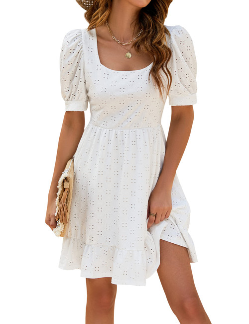 Blooming Jelly Womens Summer Square Neck Cute Dresses Puff Short Sleeve A-Line Ruffle Casual Mini Dress?M?White? Blooming Jelly Womens Summer Square Neck Cute Dresses Puff Short Sleeve A-Line Ruffle Casual Mini Dress?M?White?