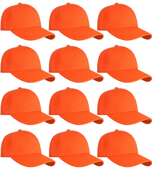 Falari Wholesale Bulk Lot 12-Pack Baseball Cap Adjustable Size Plain Blank Solid Color (12-Pack Orange)