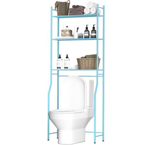 GloTika 3-Tier Over The Toilet Storage, Freestanding Above Over Toilet Bathroom Organizer Space Saver, Metal Toilet Storage Shelf with 4 Hooks for Bathroom, Blue GloTika 3-Tier Over The Toilet Storage, Freestanding Above Over Toilet Bathroom Organizer Space Saver, Metal Toilet Storage Shelf with 4 Hooks for Bathroom, Blue