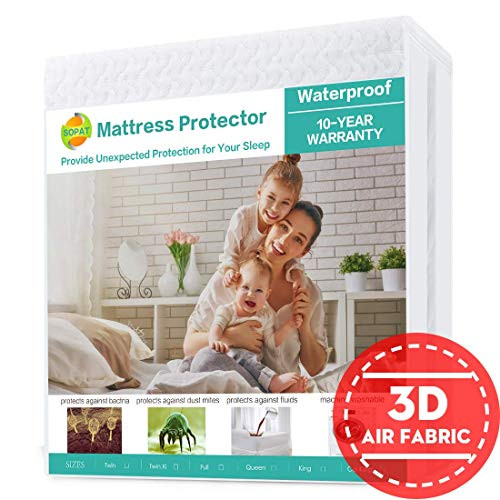 SOPAT Queen Mattress Protector 100% Waterproof Mattress Pad Cover,3D Air Fabric,Breathable Smooth Soft Cover