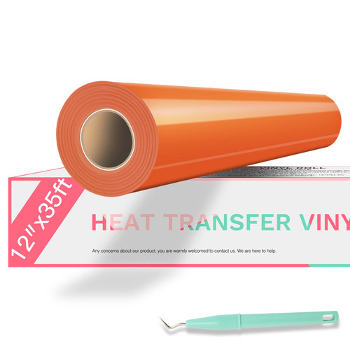 HTVRONT HTV Vinyl Rolls Heat Transfer Vinyl - 12" x 35ft Orange HTV Vinyl for Shirts, Iron on Vinyl for Cricut & Cameo - Easy to Cut & Weed for Heat Vinyl Design (Orange)