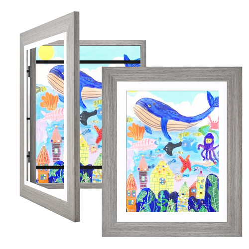 KINLINK Kinlink10x12.5 Kids Art Frmes Set of 2, Solid Wood Kids Artwork Frames Changeable with Acrylic Front Opening Holds 150 Pictures, Art Frames for Kids Artwork with Mat or without Mat, Grey KINLINK Kinlink10x12.5 Kids Art Frmes Set of 2, Solid Wood Kids Artwork Frames Changeable with Acrylic Front Opening Holds 150 Pictures, Art Frames for Kids Artwork with Mat or without Mat, Grey