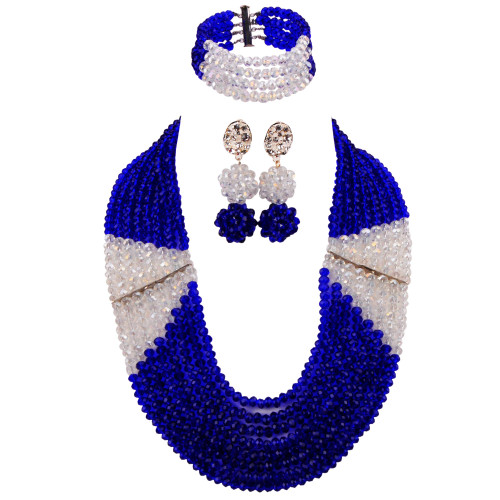 aczuv 8 Lines Statement Strand Necklaces Nigerian Wedding African Beads Jewelry Set Crystal Bridal Jewelry Sets (Royal Blue Transparent Clear AB) aczuv 8 Lines Statement Strand Necklaces Nigerian Wedding African Beads Jewelry Set Crystal Bridal Jewelry Sets (Royal Blue Transparent Clear AB)