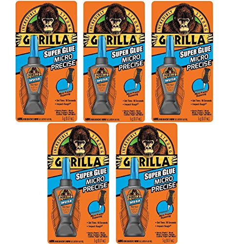 Gorilla 6770002 Micro Precise Super Glue, 5g, Clear - 5 Pack