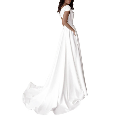 Cnebo Ladies White V Neck Long Dress Evening Dress Formal Dress Formal Long Plus Size Dresses for Women Cnebo Ladies White V Neck Long Dress Evening Dress Formal Dress Formal Long Plus Size Dresses for Women