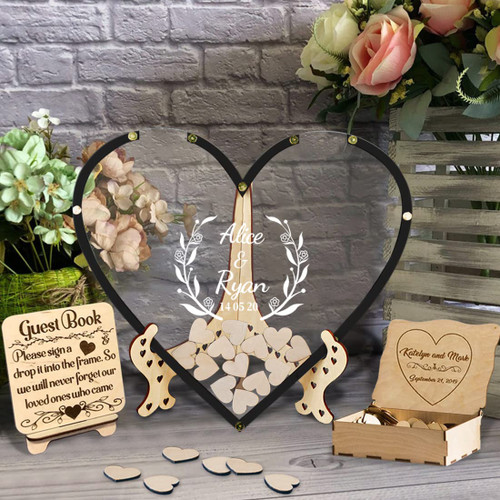 Personalized Custom Text Rustic Wedding Guest Book, Heart Drop Guest Book, Personalized Wedding Guest Book Alternative, Heart Frame Wedding Guest Book Sign, Wedding Decor (Heart 2-transparent)