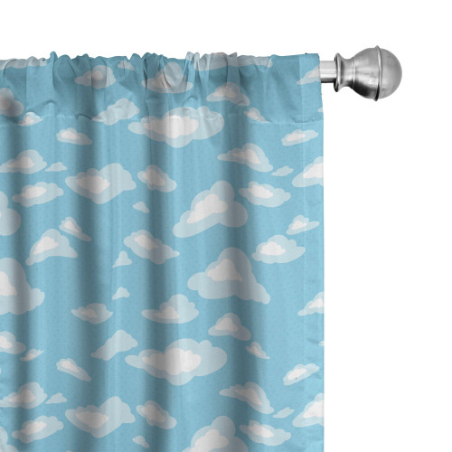 Ambesonne Blue and White Curtains, Cartoon Sky with Fluffy Clouds Clear Day Pattern, Window Treatments 2 Panel Set for Living Room Bedroom, Pair of - 28" x 95", Baby Blue