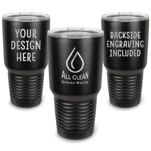 Design Your Own Custom Personalized 30 oz. Tumbler Mug Cup Vacuum Insulated Powder Coated Stainless Steel Keep Drinks HOT or COLD Monogram Personalization (Solid Black)