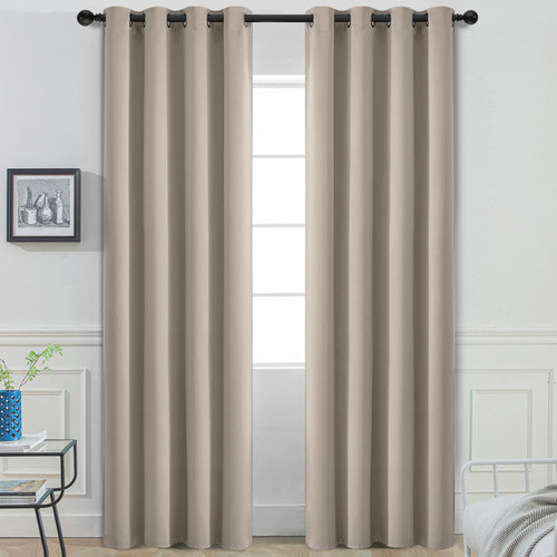 Yakamok Room Darkening Blackout Curtains Thermal Insulated Grommet Curtain Panels for Bedroom, 52W x 84L, Natural, 2 Panels