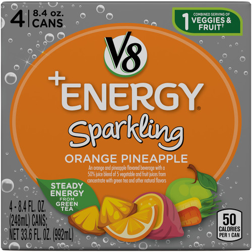 V8 +Energy Sparkling Healthy Energy Drink, Natural Energy from Tea, Orange Pineapple, 8.4 Fl Oz Can (6 Packs of 4, Total of 24) V8 +Energy Sparkling Healthy Energy Drink, Natural Energy from Tea, Orange Pineapple, 8.4 Fl Oz Can (6 Packs of 4, Total of 24)