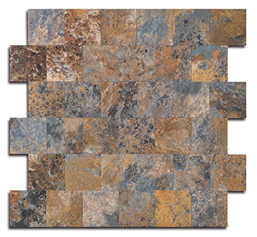 Yipscazo Peel and Stick Tile Backsplash, PVC Rusty Slate Backsplash Stone Tile for Kitchen Peel and Stick (12" X 12", 5 Sheet)