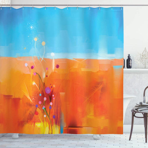 Ambesonne Flower Shower Curtain, Abstract Meadows Under Blue Sky Nature Themed Art Beauty Floral Illustration, Cloth Fabric Bathroom Decor Set with Hooks, 69" W x 75" L, Orange Purple Ambesonne Flower Shower Curtain, Abstract Meadows Under Blue Sky Nature Themed Art Beauty Floral Illustration, Cloth Fabric Bathroom Decor Set with Hooks, 69" W x 75" L, Orange Purple