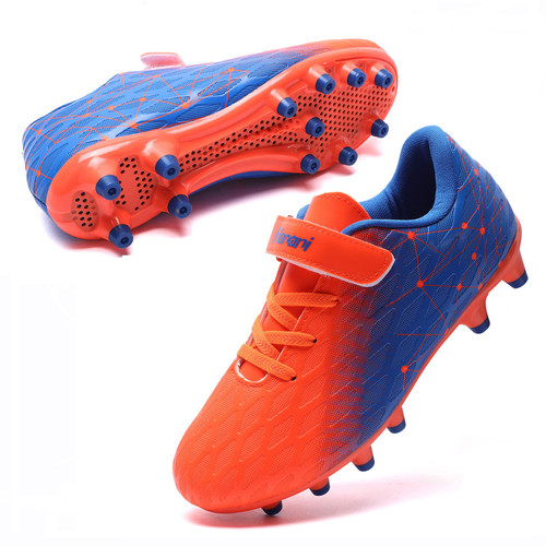 Hanani Kids Soccer Cleats Boys Girls Football Shoes Youth Athletic Outdoor & Indoor Baseball Shoe Firm Ground Cleat Comfortable Flexible Sneaker Unisex Child Orange Blue