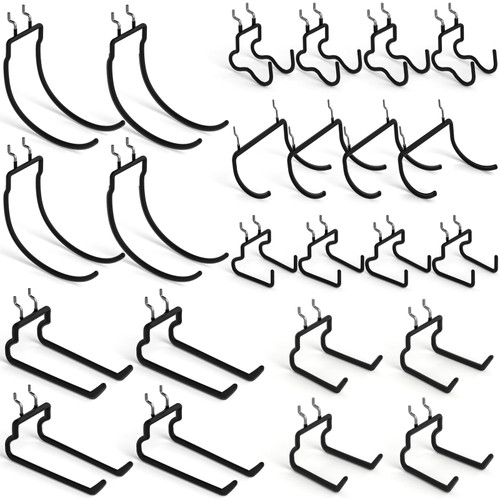 INCLY 24 Pack Heavy Duty 1/4 Inch Pegboard Hooks, Large Black Pegboard Drill Holder Tool Utility Hook, Double Peg Board Hooks Accessories for Hanging Power Tools, Drill, Workbench, Garage