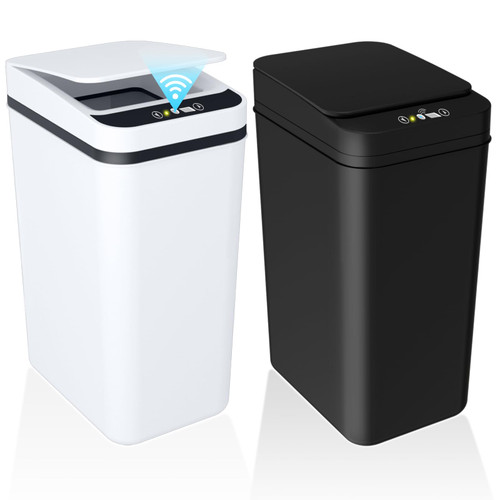 jinligogo 2Pack Bathroom Small Trash Can with Lid, 2.2 Gallon Touchless Automatic Garbage Can Slim Waterproof Motion Sensor Smart Trash Bin for Bedroom, Office, Living Room(Black/White)