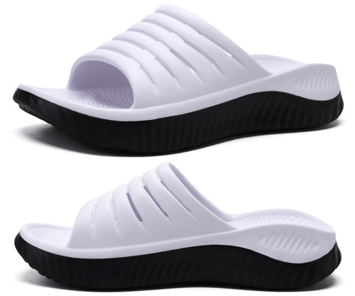 KuaiLu Womens Recovery Sandals Comfortable Plantar Fasciitis Arch Support Ladies Orthopedic Running Sport Slides Open Toe Slip On Thick Athletic Cushion Slippers Summer Beach Sandles White Black 9