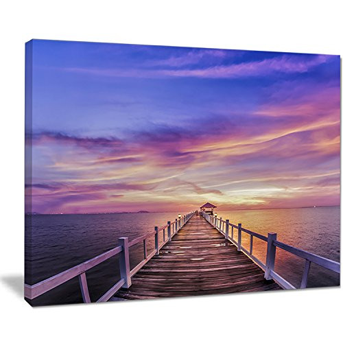 Designart PT10614-20-12 Wooden Sky-Sea Pier and Bridge Wall Art Canvas-20x12, 12" H x 20" W x 1" D 1P, Purple