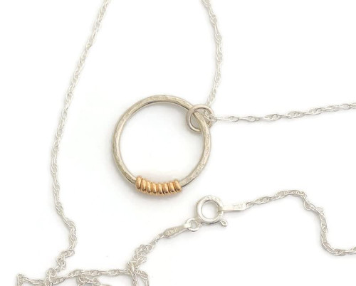Small sterling silver 14k gold filled 3/4 inch circle necklace eternity infinity two tone mixed metal pendant