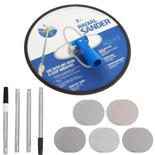 9 inch Drywall Sander with Extension Pole for Wall Cleaning and Polishing, Wall Sander for Painting Prep, 360 Circular Radial Sander + 25pcs Wall Sanding Discs for Dry Wall & Painting Projects