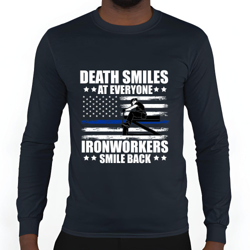 Gift for Welder Metal Worker Funny Humor Proud Death Smiles at Everyone Ironworkers Smile Back Black and Muticolor Unisex Long Sleeve T Shirt