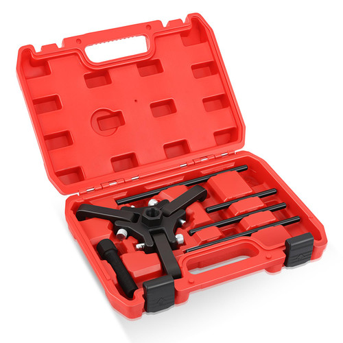 6PCS Harmonic Balancer Puller Kit Damper Pulley Puller Set Removal Tool 3-Jaw Compatible with GM Chrysler Cadillac Ford Mitsubishi, SUVs, Vans, and Pickup Trucks, Red