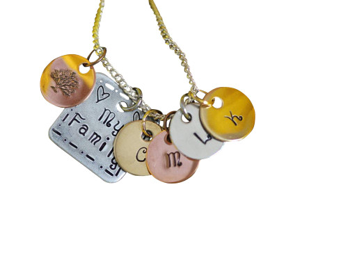 My Family Tree Necklace, Personalized, Mixed Metal Discs, Mom or Grandmother Gift, Hand Stamped, Initials, Multi Disc Jewelry, Mother's Day My Family Tree Necklace, Personalized, Mixed Metal Discs, Mom or Grandmother Gift, Hand Stamped, Initials, Multi Disc Jewelry, Mother's Day