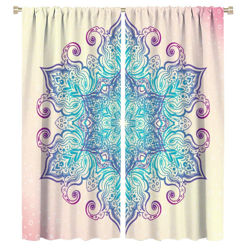Mandala Curtains Bohemian Cyan Purple Peacock Pattern Backgroind Blackout Print Rod Pocket Window Drapes for Bedroom Living Room 42x45in