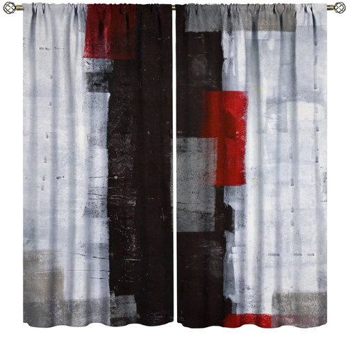 Red Grey Curtains Modern Abstract Painting Blackout Rod Pocket Curtain Black and White Curtains Thermal Insulated Bedroom Living Room Window Drapes 2 Panel Set 42x54 Inch