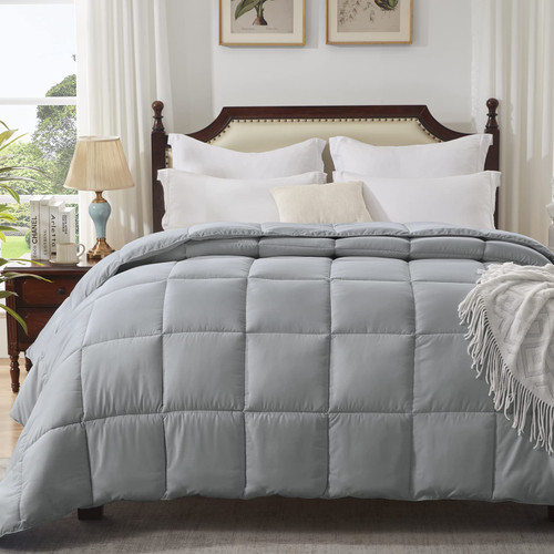 Homelike Moment Queen Size Comforter Grey Lightweight Comforter Duvet Insert Down Alternative Bed Comforter All Season Comforters Full Queen Light Gray