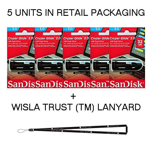SanDisk Cruzer Glide 32GB (5 pack) SDCZ600-032G USB 3.0 Flash Drive Jump Drive Pen Drive SDCZ600-032G - Five Pack + Bonus Wisla Trust (TM) landyard